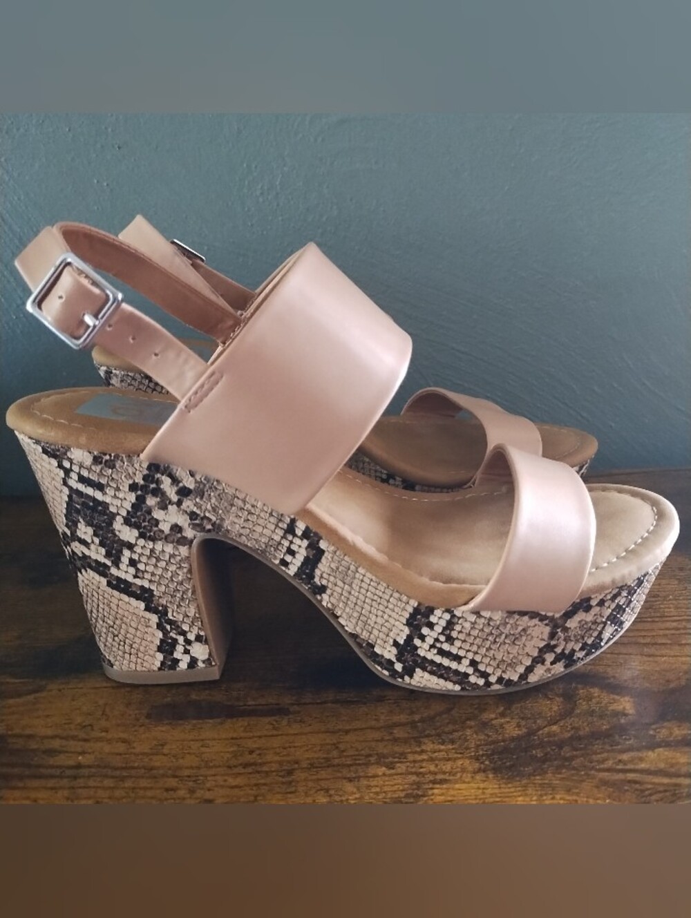 DV Dolce Vita Womens 8.5 Snake Print & Nude Block Heel Platform Oiska Sandals - Picture 5 of 13